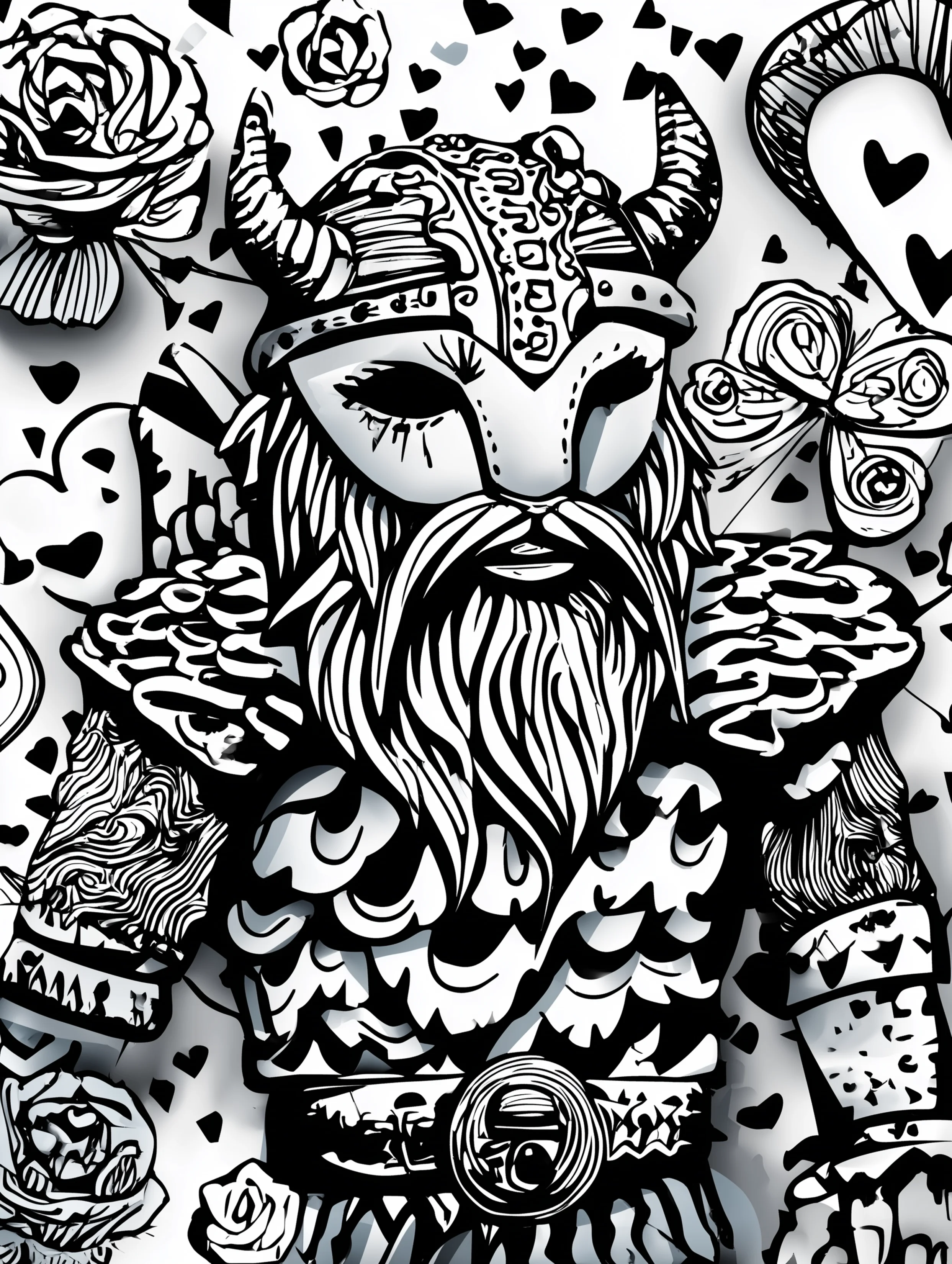 Free printable viking coloring page for adults featuring an armored viking helmet